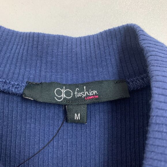 GB Fashion Francescas Tank Womens M Navy Ribbed Sleeveless Lettuce Hem Mock Neck - Picture 10 of 13